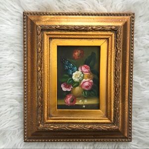 Framed mini Ornate floral still life oil painting